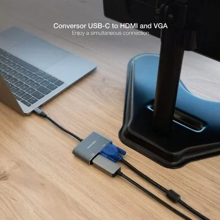 Nanocable Conversor USB-C a HDMI/VGA 15 cm Gris